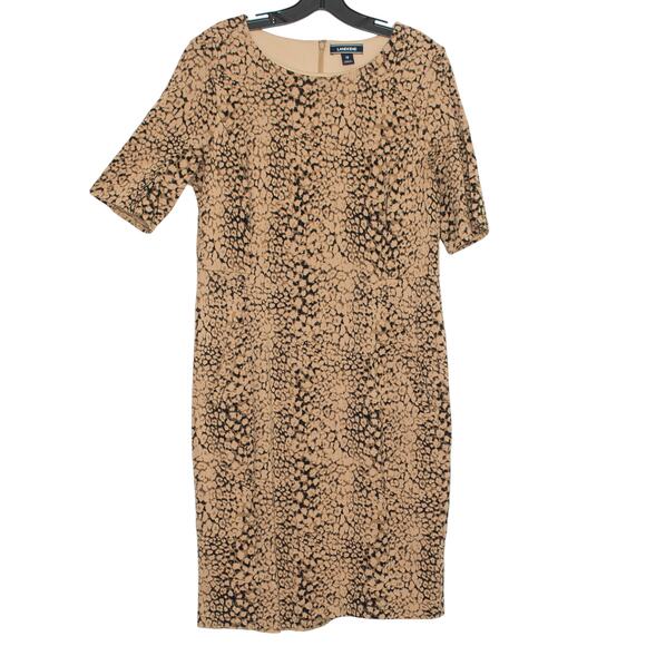 Lands End Dress Ponte Sheath Animal Boho Classic Neutral Earthy Brown Black 12 - Picture 8 of 8